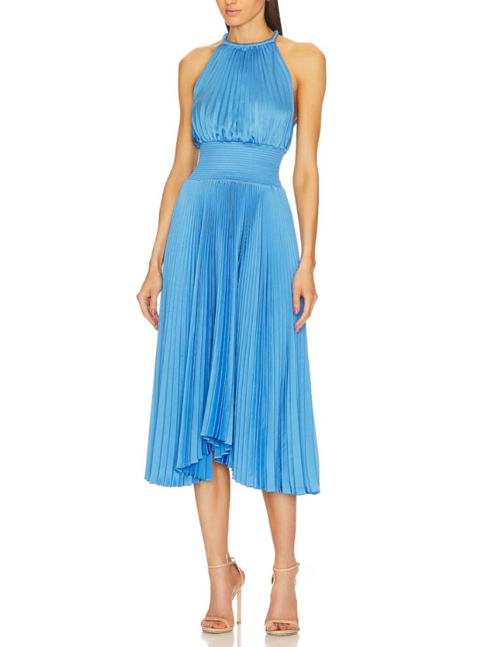 A.L.C. Renzo II Satin Pleated Midi Dress Riviera Blue Size 6